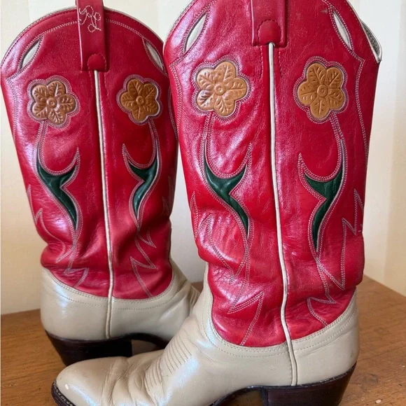 Ralph Lauren Selene Lucchese Red Western Boots 8C - Picture 5 of 15